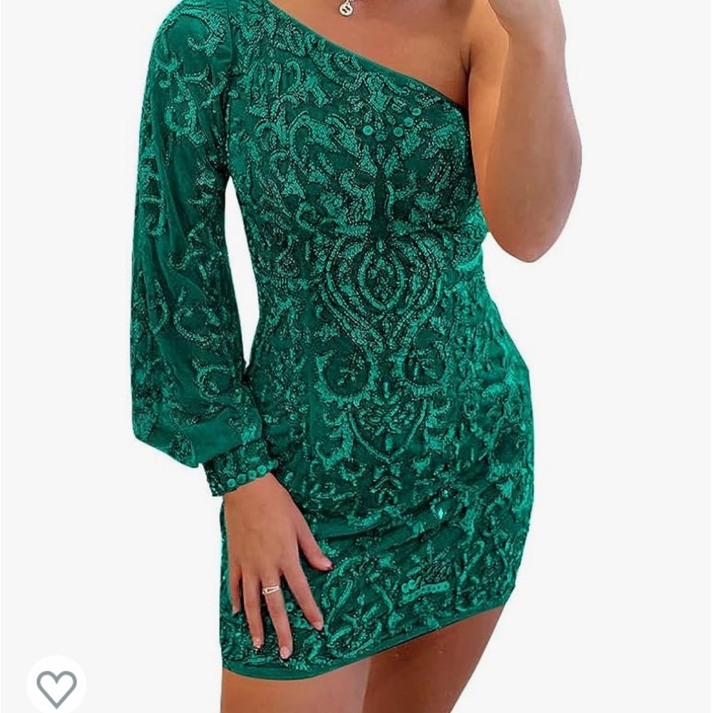 Teal green; brand new; zipper on side of the dress